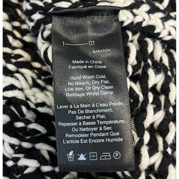 BABATON Aritzia Chunky Open Knit V‎ Neck Sweater Sz M Black White Relaxed Fit - Picture 6 of 10